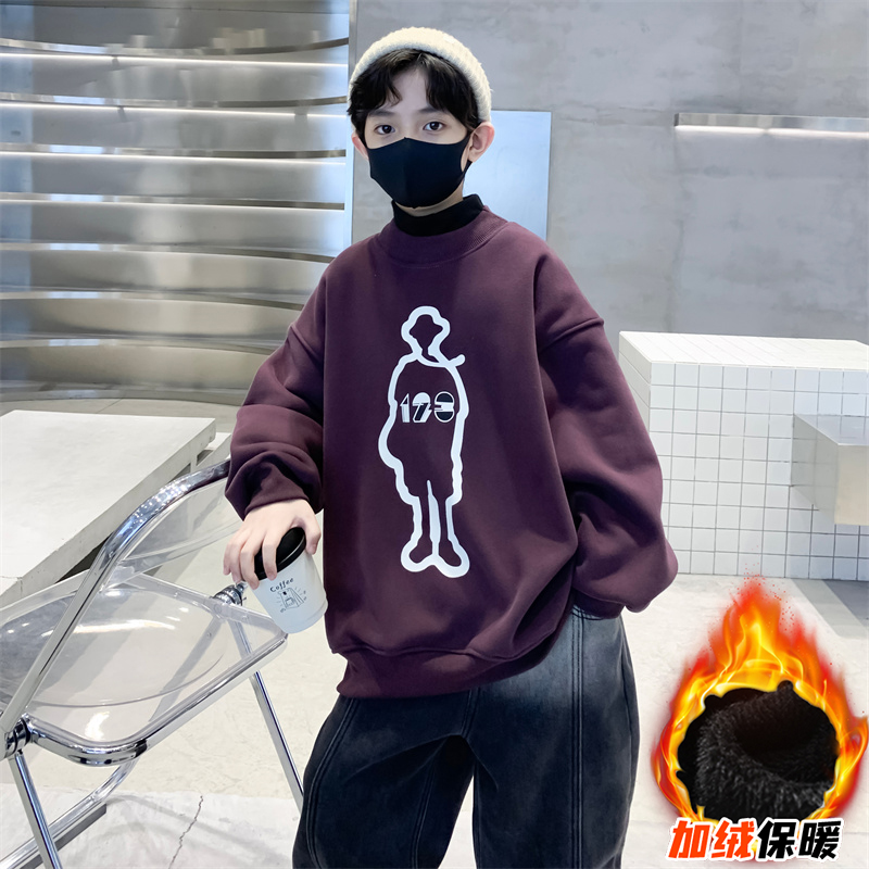 儿童服装男童卫衣加绒秋冬款中大童男孩冬季一体绒加厚打底衫外穿