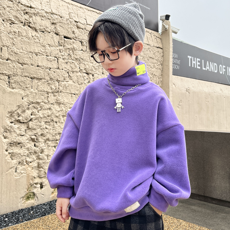 儿童男童冬季加绒卫衣秋冬款洋气中大童男孩加厚打底衫高领保暖潮