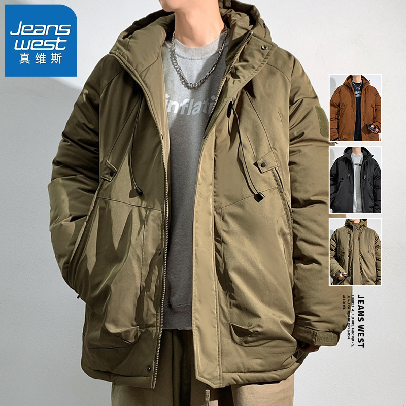 Jeanswest/真维斯男式冬天外衣工装棉服2023潮牌美式复古加厚棉袄