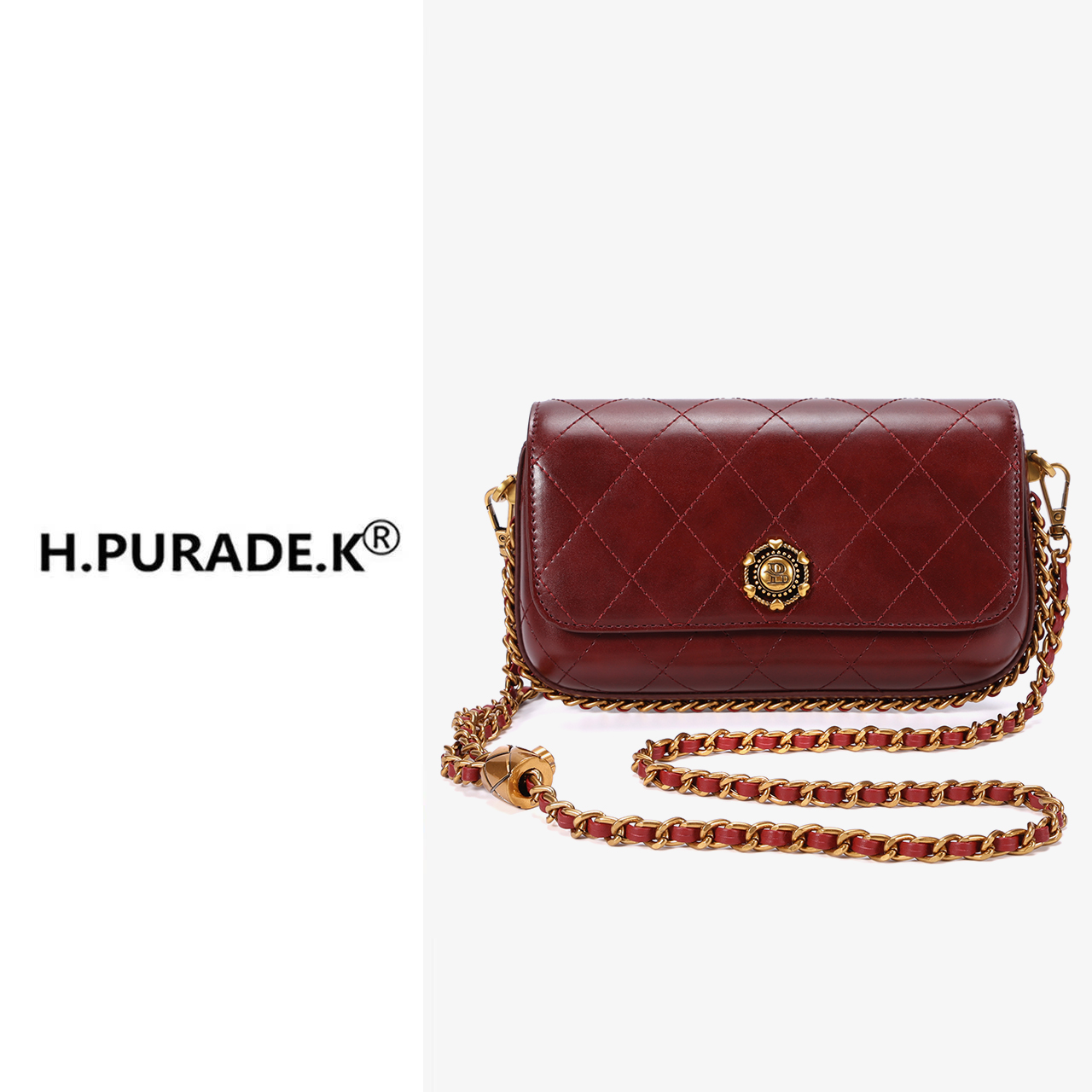 H.PURADE.K女士时尚包百搭气质经典手拎包潮流简约单肩斜挎包红色