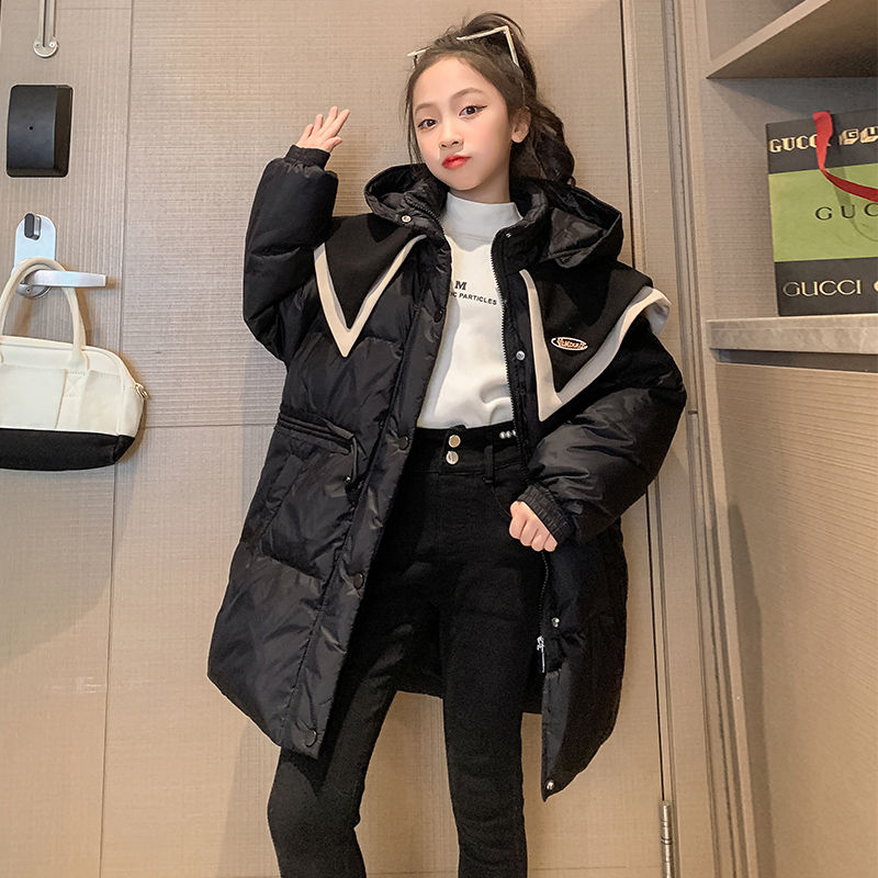 女童羽绒服中长款6-12岁15岁中大童2023新款休闲洋气冬季加厚保暖