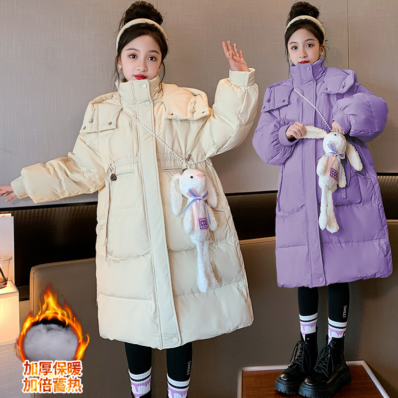 女童棉服2023新款6-12岁15岁中大童休闲洋气冬季加厚中长款棉衣袄