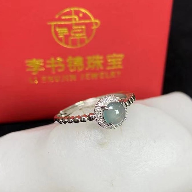 李书锦保真翡翠蓝水圆珠戒指6号A101894单个 多样性发货