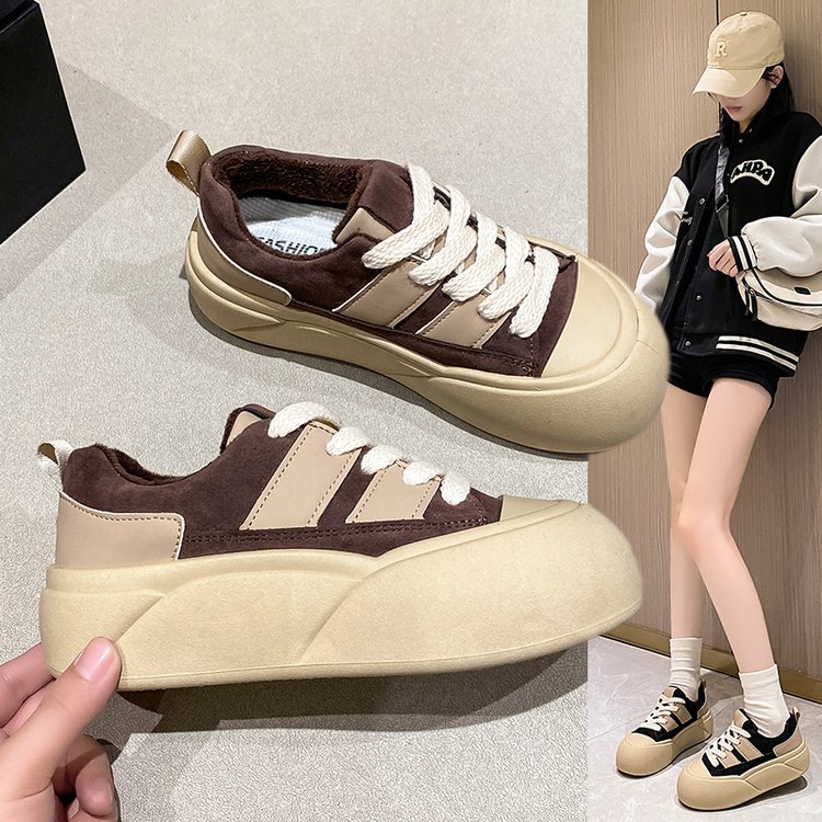 PEIFUMAN2023新款厚底丑萌大头面包鞋女加绒休闲板鞋9931