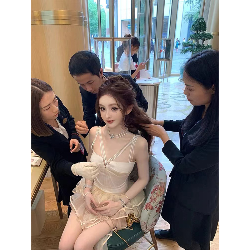 2024夏季新款美式复古甜酷风绑带辣妹无袖吊带背心配高腰显瘦短裙