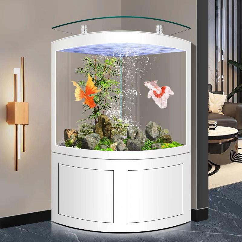 扇形创意轻奢金鱼缸酒店靠墙中大型生态底滤智能水族箱家用全自动