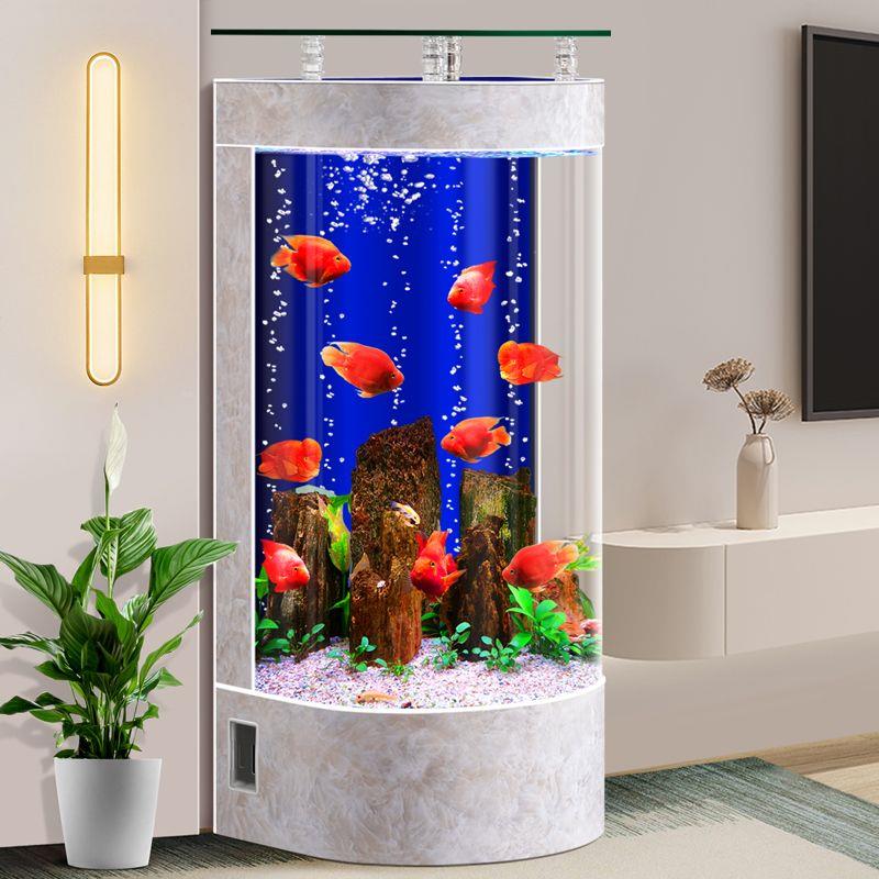 欧式金鱼缸家用客厅生态免换水懒人落地靠墙大型玻璃半圆形水族箱