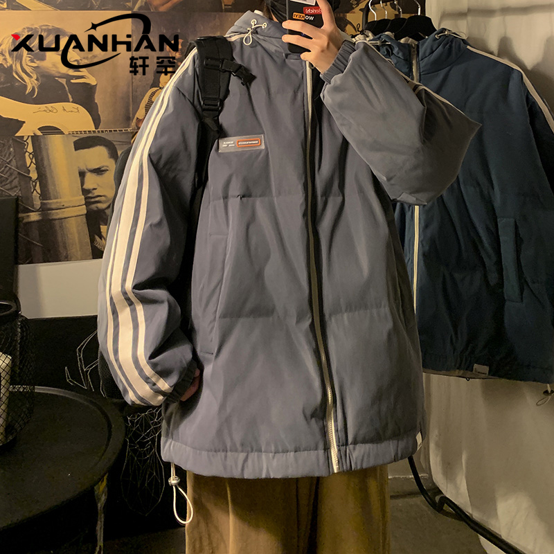 高街棉服大码百搭2023冬季爆款防水宽松连帽加绒加厚港风男士外套