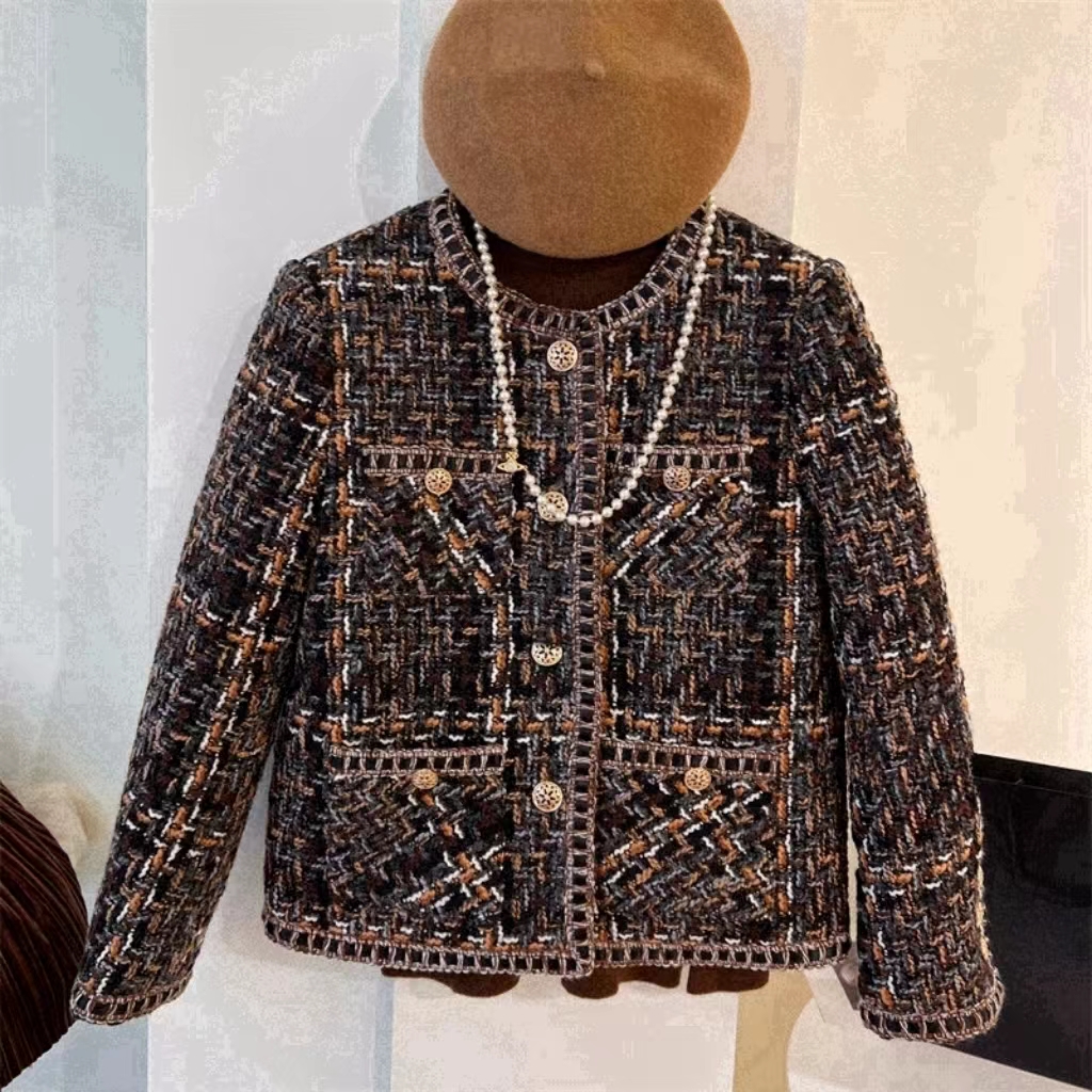 【三言优选】冬季新款 加厚轻奢重工粗花呢小香风鹅绒服#8101