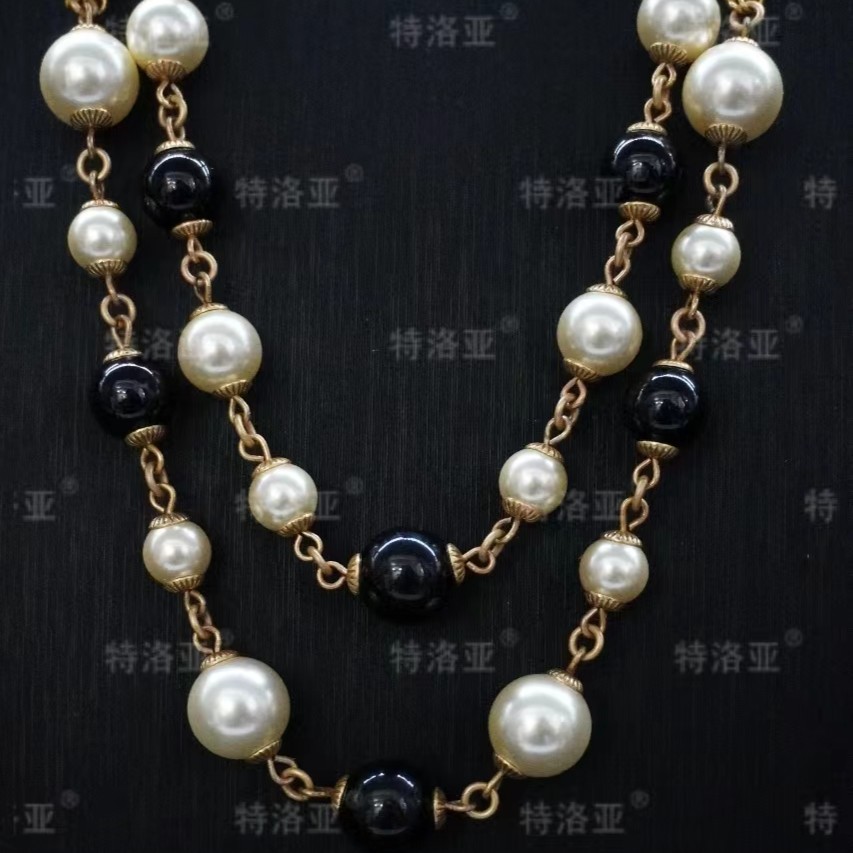 特洛亚 铜合金仿珍珠项链 复古时尚气质经典双链精致百搭 ZX8022