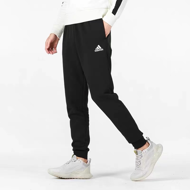 adidas/阿迪达斯男冬季加绒运动服休闲黑色束脚长裤2236
