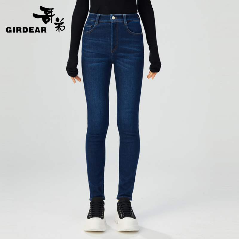 GIRDEAR/哥弟弹力铅笔裤中腰修身加绒牛仔裤1100212-42195