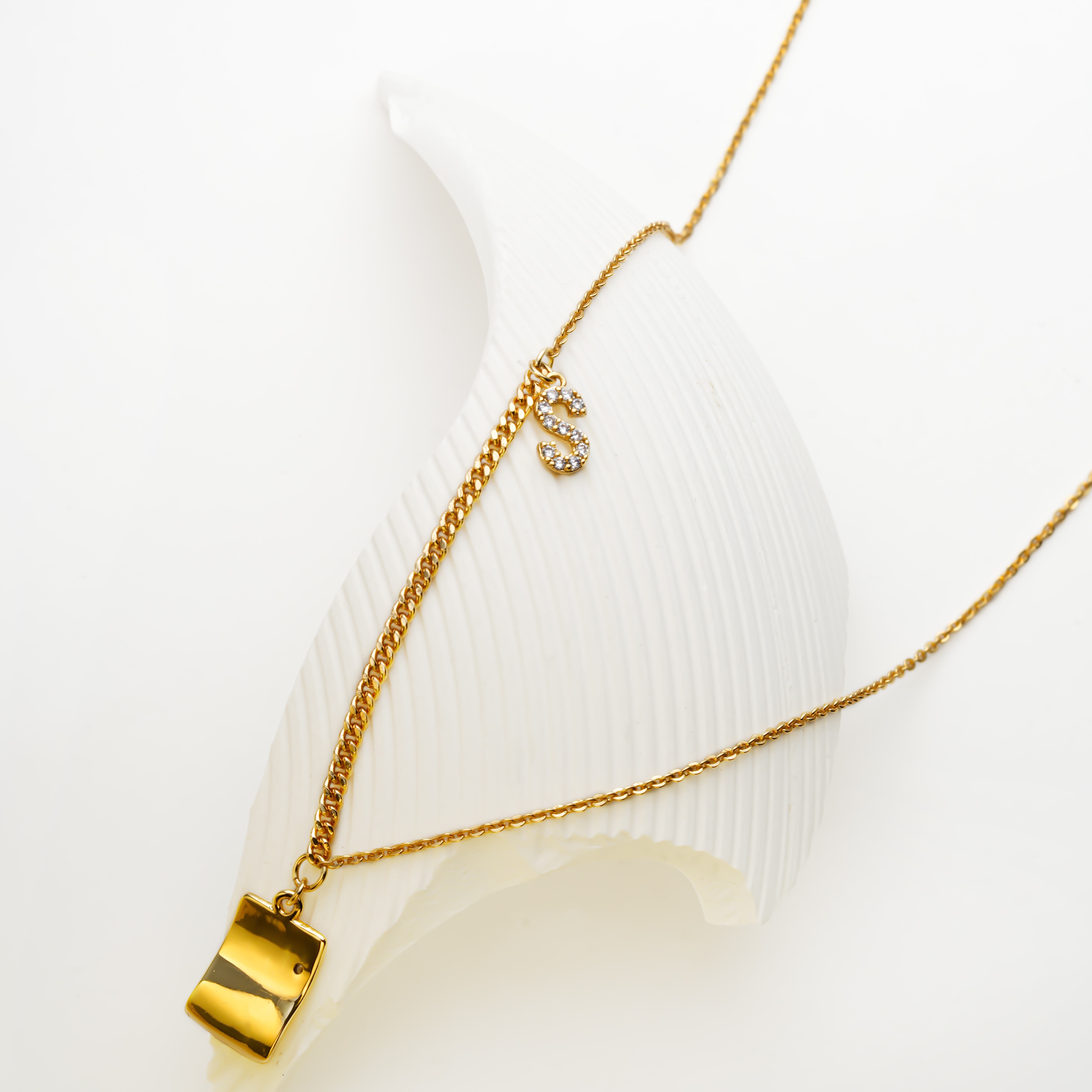 铜合金项链 法式复古时尚设计师冷淡风ins潮流个性方块【7111】