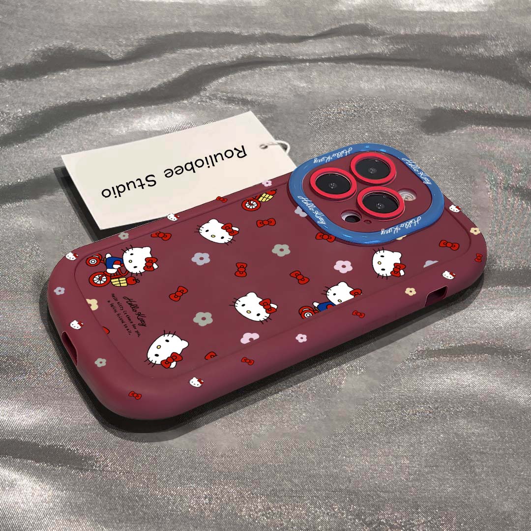 大头卡通猫酒红色适用于苹果15手机壳iphone13/14promax防摔12/11