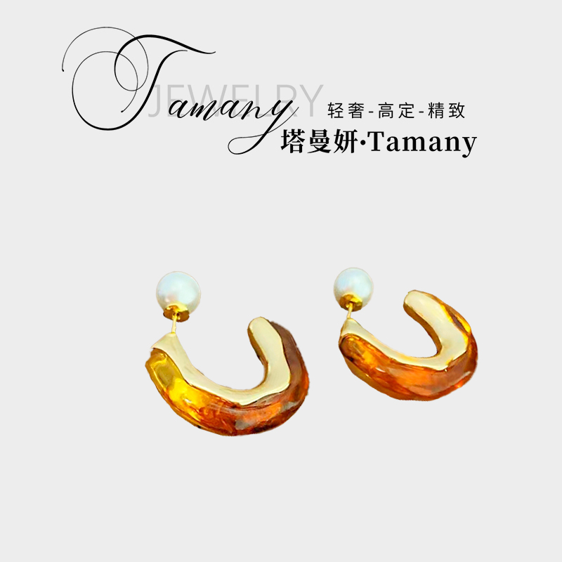 2130【高奢】美拉德圆形耳圈气质法式精致