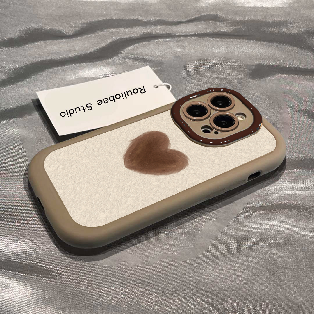 棕色爱心泡芙壳适用于苹果15手机壳iphone13/14promax防摔12/11女