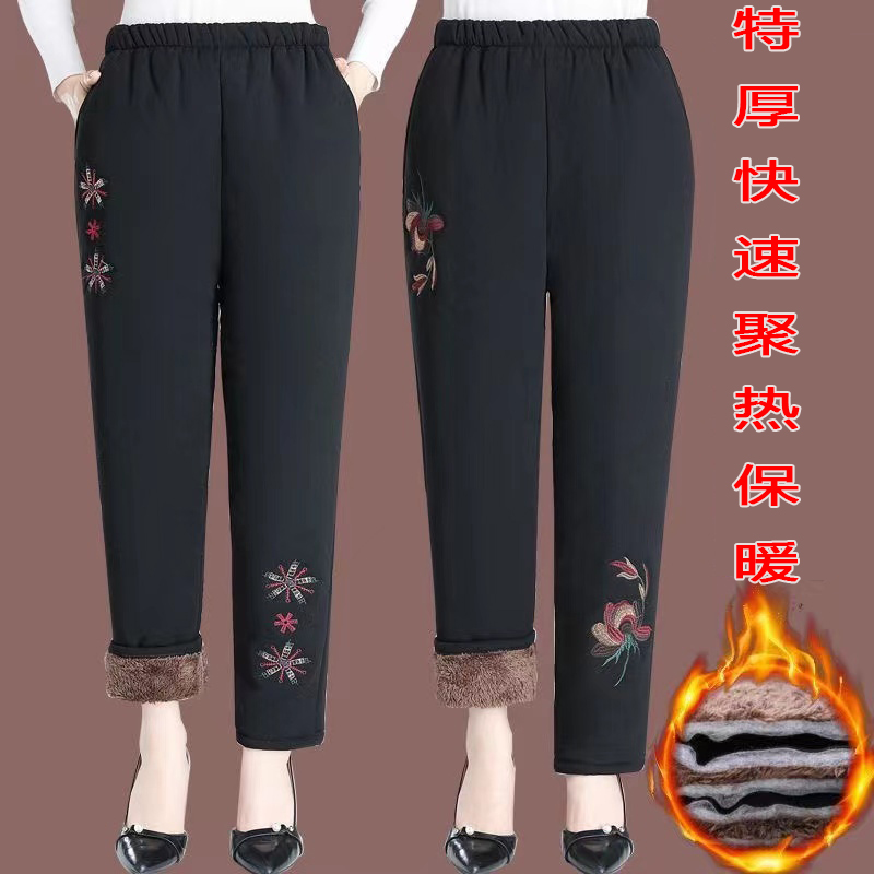 中老年人冬季裤子加绒加厚妈妈保暖棉裤奶奶特厚裤子女松紧腰老人