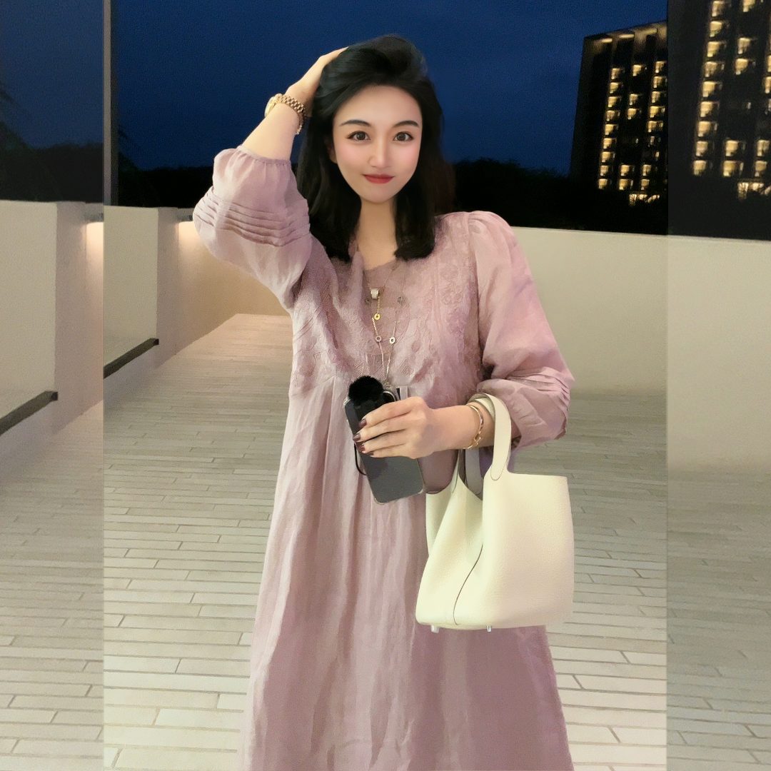 【Linda姐高端线】春夏轻奢法式苎麻刺绣气质连衣裙长裙LA3LJS117