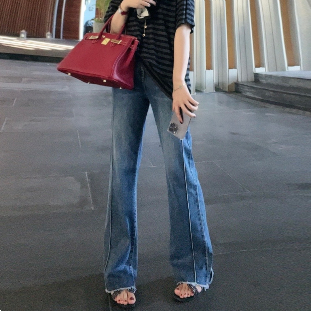【Linda姐高端线】早春洱海蓝色修身牛仔裤女显瘦马蹄裤LA3KNZ043