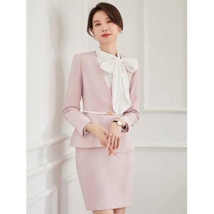 职业套装女时尚名媛主持人气质女神范美容院粉色工作服西装套裙春