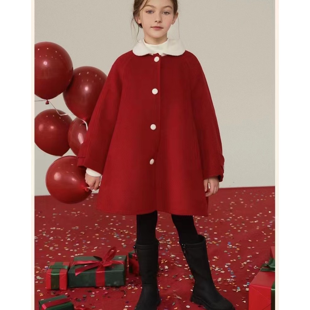 【 以菱】女童2023冬季新款百搭时尚休闲气质羊毛双面呢大衣23D828