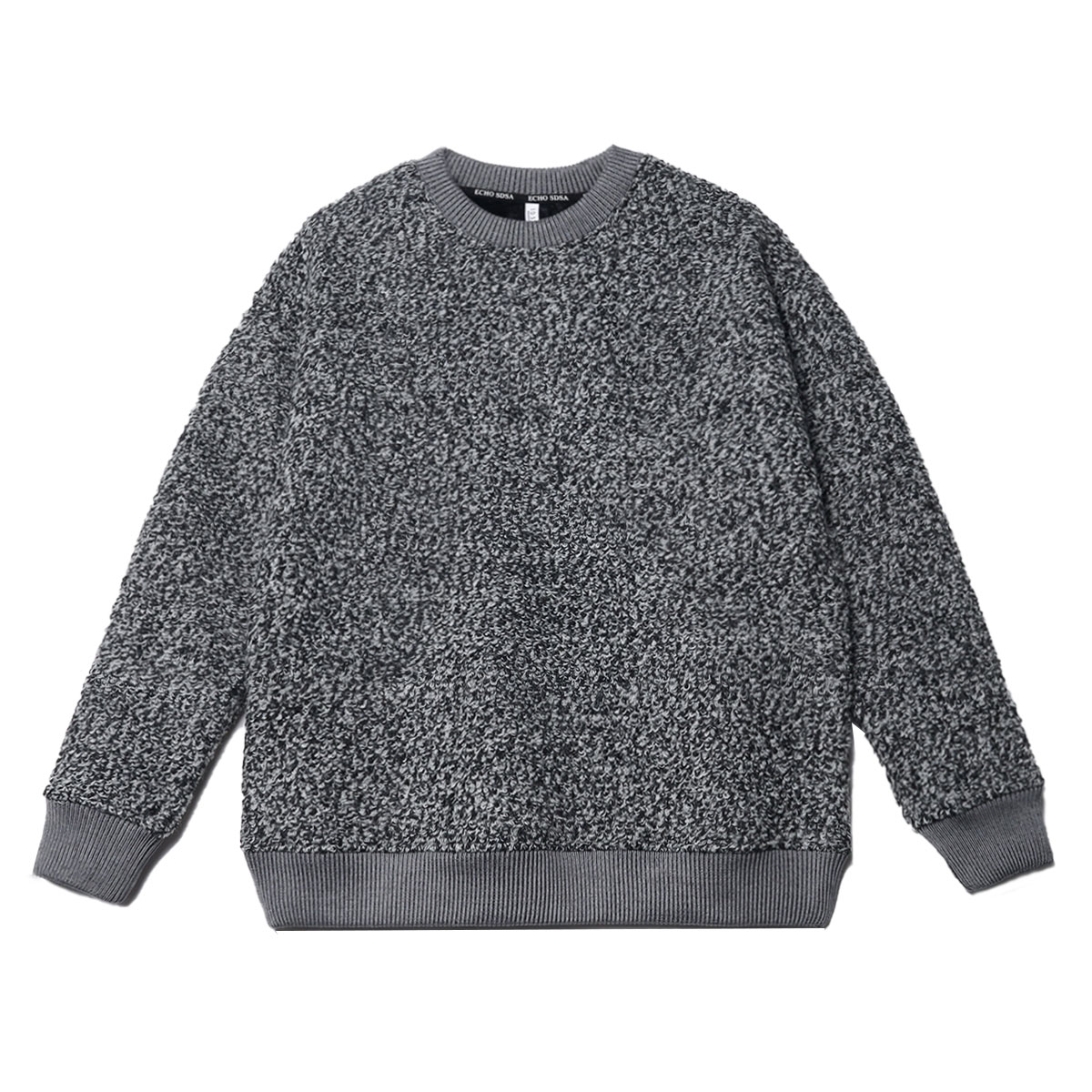 WY79新款针织卫衣长袖宽松加绒加厚灰色保暖圆领秋冬男女同款上衣