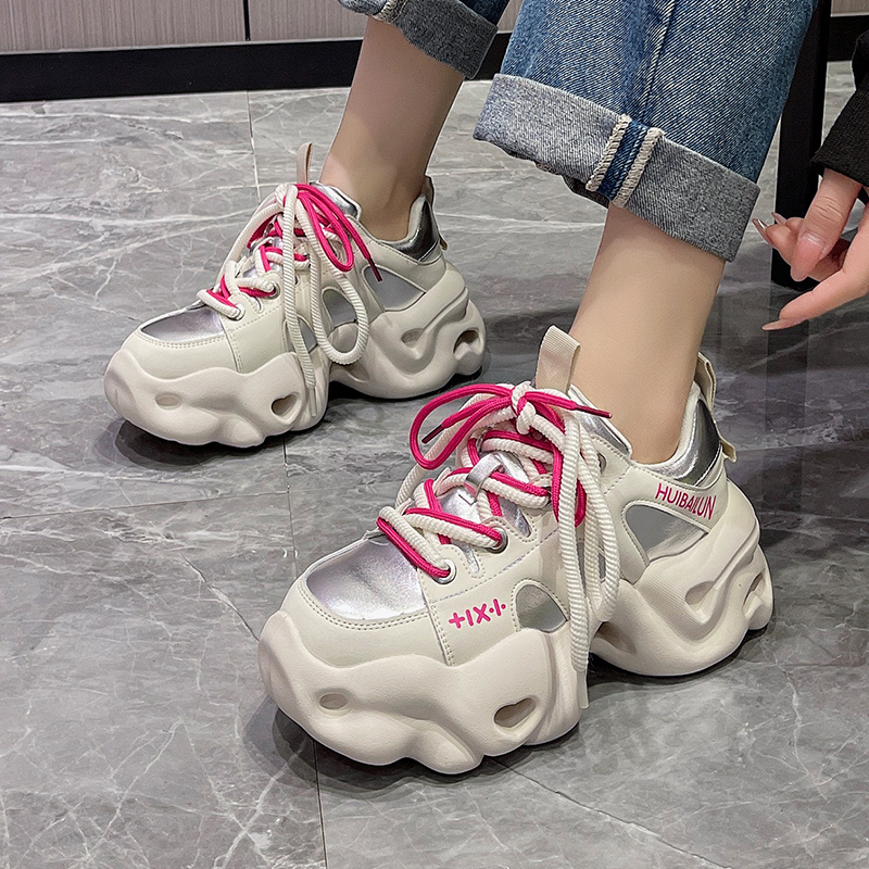 今年爆款炸街老爹鞋女款2024新款春季鞋子真皮女鞋百搭厚底运动鞋