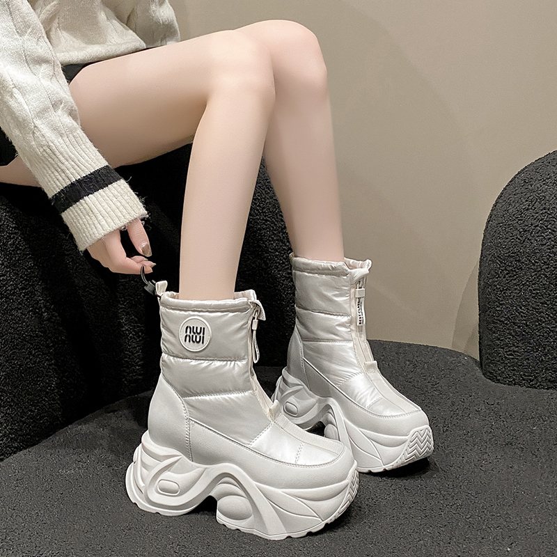 增高雪地靴马丁靴加绒加厚底女士棉鞋2024新款爆款冬季小个子短靴