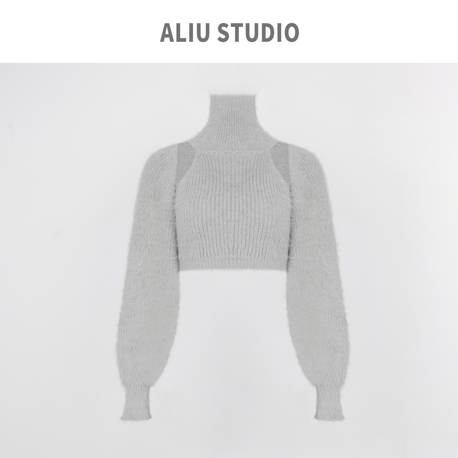 Aliu Studio纯欲风毛绒绒无袖高领毛衣背心套装女秋季长袖两件套