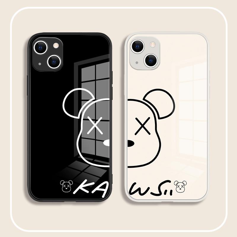 黑白暴力熊适用苹果14情侣手机壳iPhone13卡通12promax网红11mini