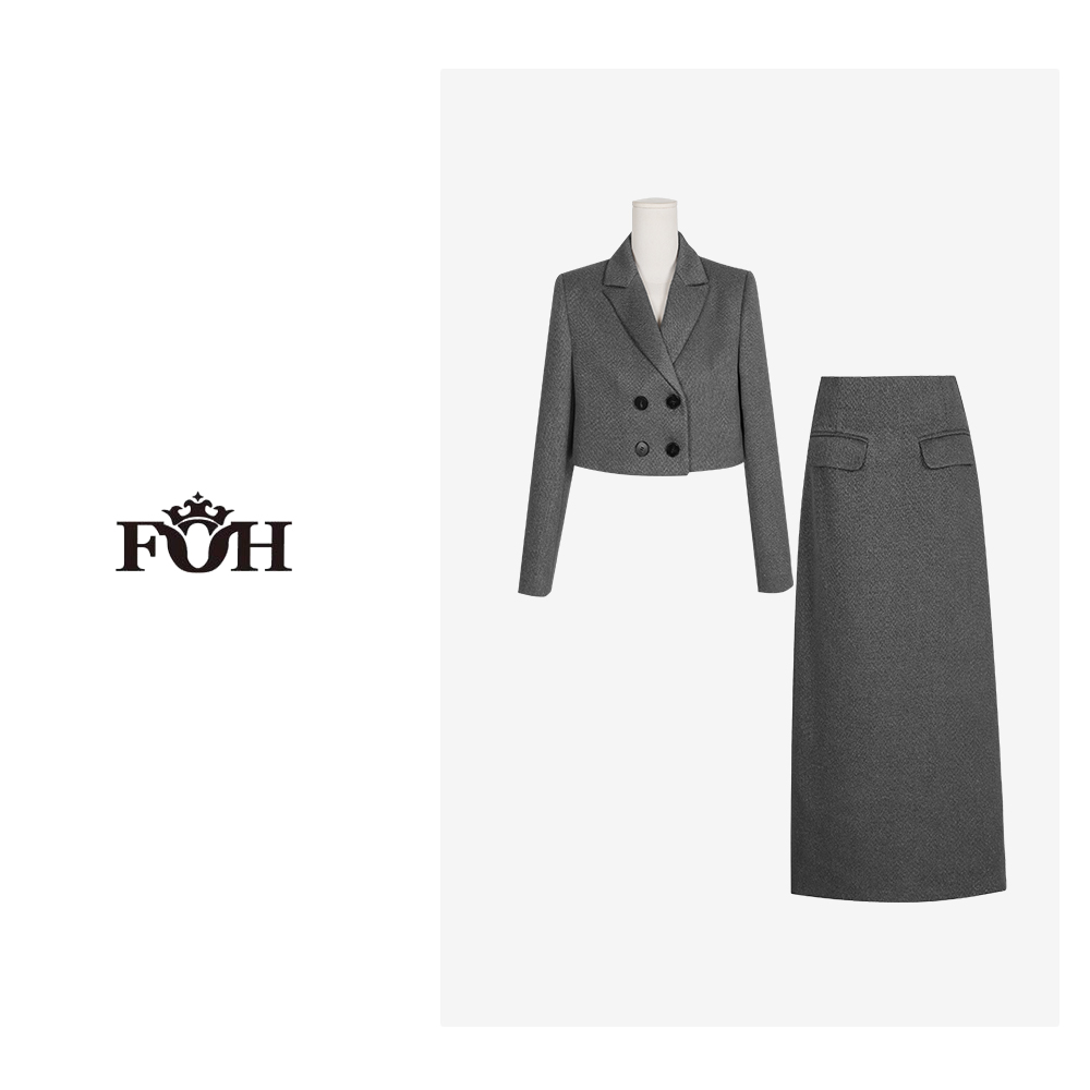 【封后轻奢设计&厂家直销】2023秋新款双排扣短外套半身裙套装33181