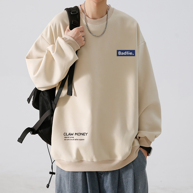 重磅韩版-斤大码卫衣百搭宽松加绒加厚垂坠感潮流长袖卫衣男休闲