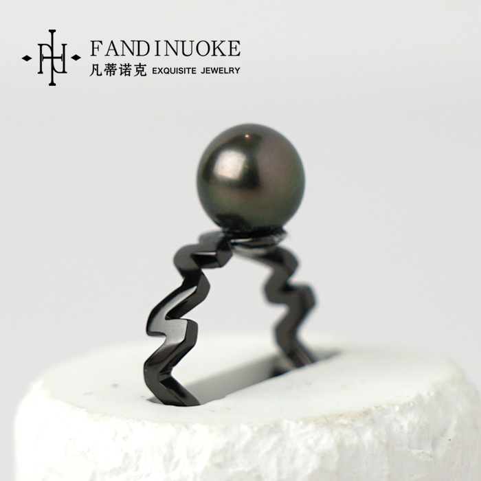 凡蒂诺克海水大溪地黑珍珠 M 暗黑系列 9-10mm 时尚 轻奢百搭戒指