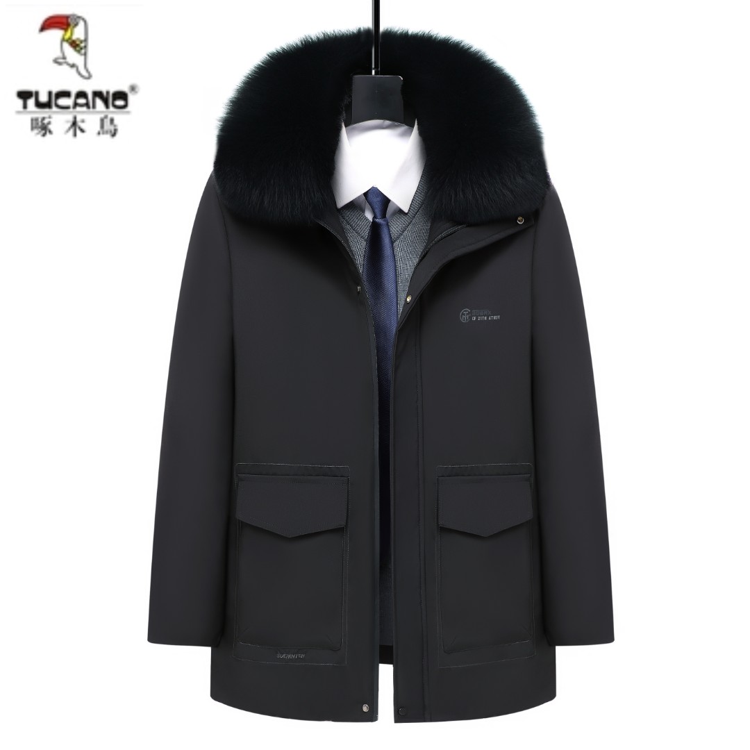啄木鸟TUCANO秋冬新款大毛领加绒加厚棉服爸爸装中长款保暖8199