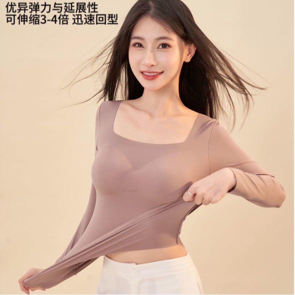 免穿文胸德绒保暖衣女士加绒加厚秋冬季无痕大码长袖润肤打底上衣