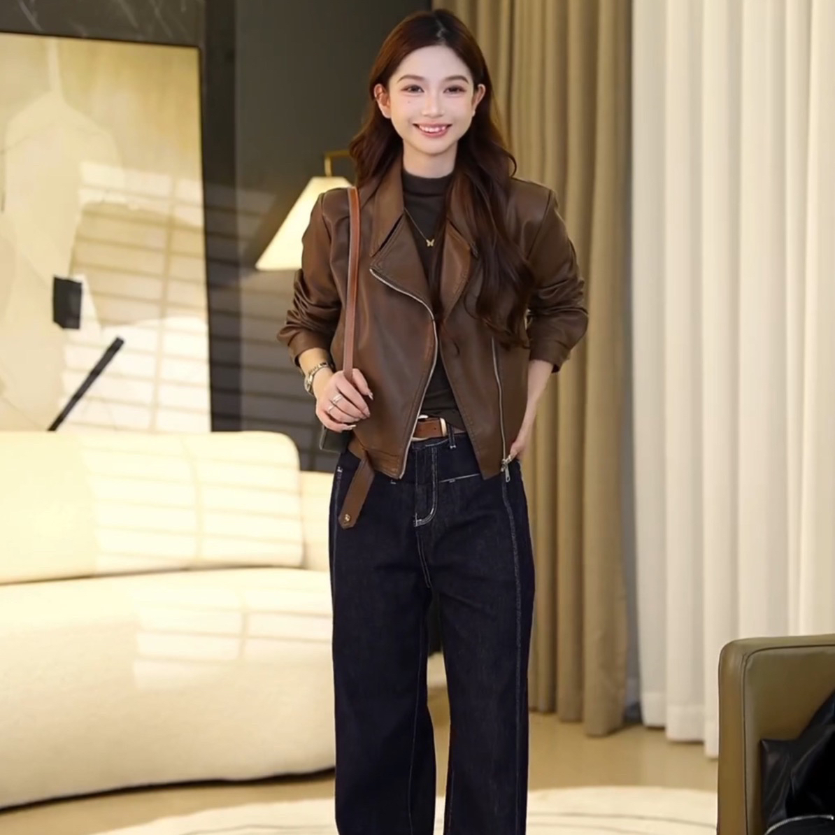 【一口甜专属】秋冬加绒新款气质短款皮衣外套女机车风休闲夹克2322