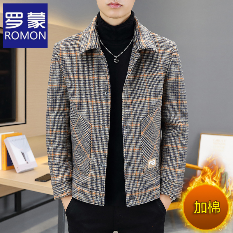 罗蒙羊毛大衣男款秋冬季中老年时尚商务翻领男士百搭毛呢外套男