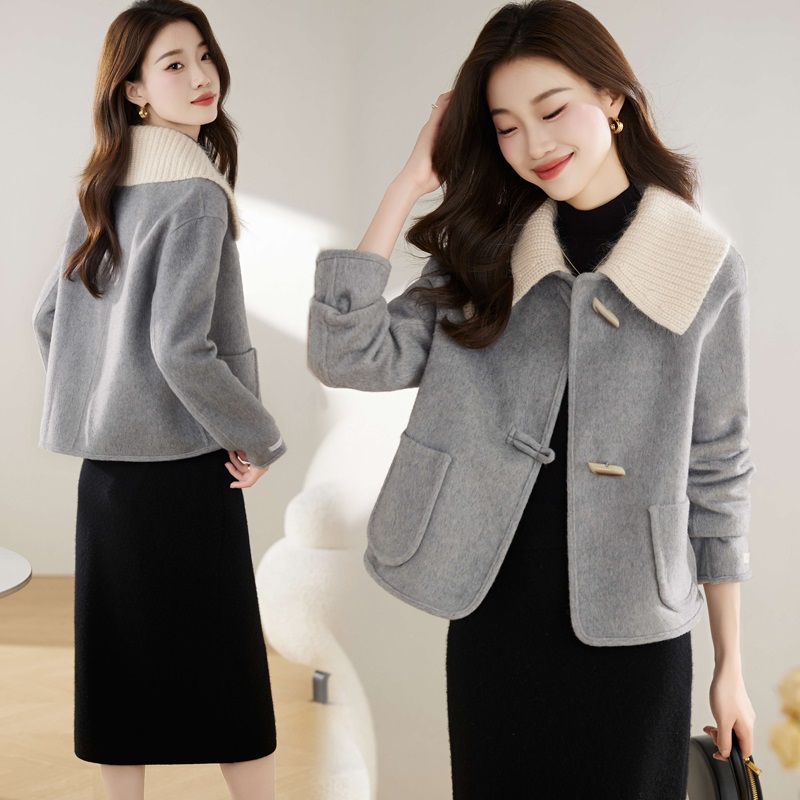 小个子短款女毛呢外套洋气显瘦宽松韩版秋冬时尚羊毛双面呢小香风