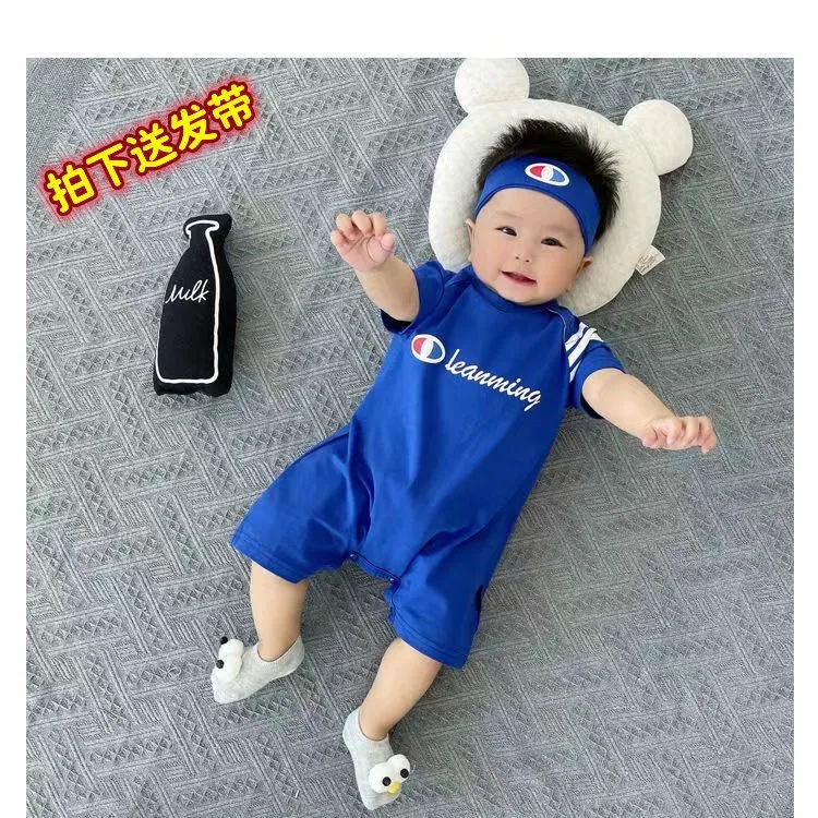 a类婴儿棉短袖连体衣服男宝宝夏装哈衣超萌可爱半袖薄款外出爬服