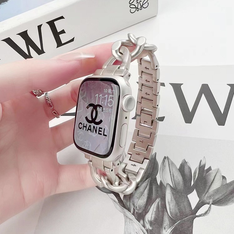 金属表链链式钢带牛仔小香风适用苹果手表带iwatch7S86se高级感女