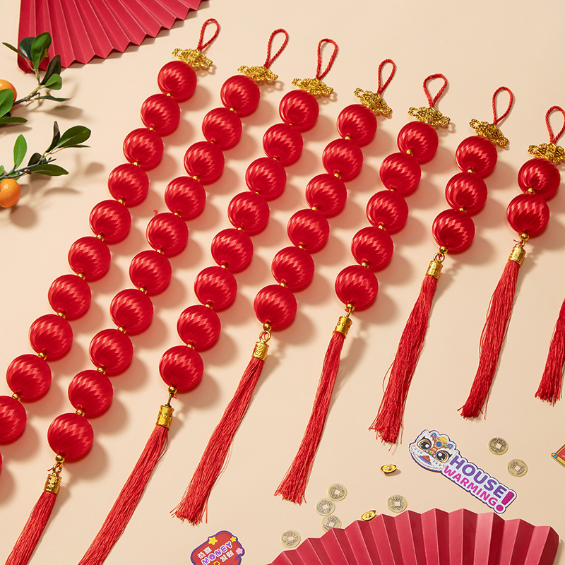 小灯笼春节丝光球年货串挂饰过年商场大门挂件新年室内布置装饰