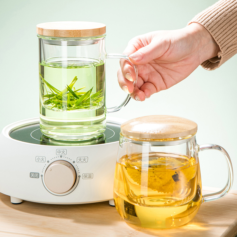 带把玻璃杯耐热带盖过滤花茶杯女办公室水杯男士茶水分离泡茶杯子