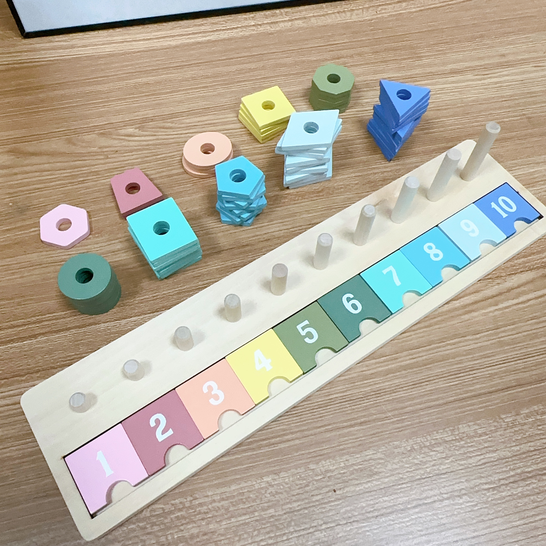 马卡龙对数板实木大号40cm配对版数字认知数学启蒙早教木制玩具