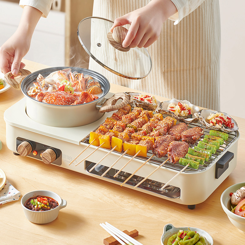 【原始人二合一烧烤炉】家用火锅烤肉烤涮一体锅多功能烤肉盘电烤盘