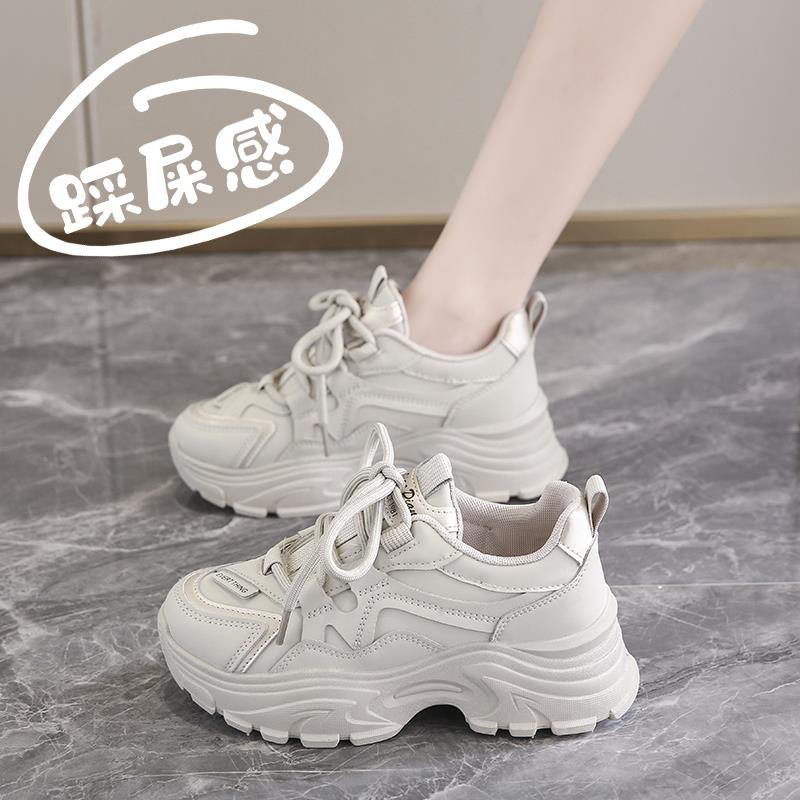 李宁国潮女鞋小码34真皮老爹鞋2023秋冬新款显脚小高级灰色运动鞋