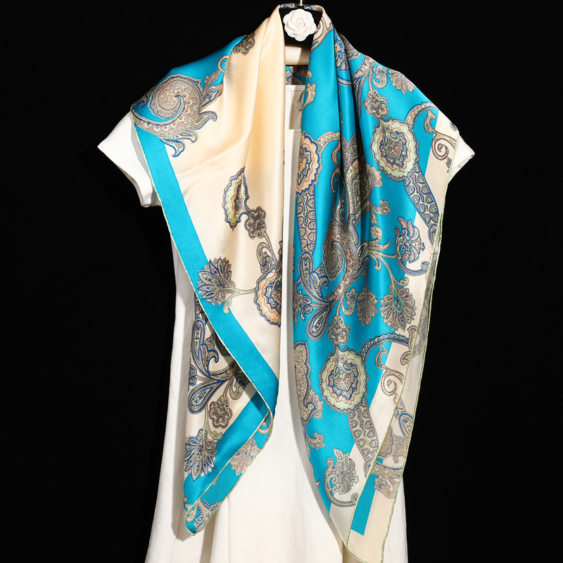 2023时尚百搭100%桑蚕丝丝巾波西米亚风108*108cm方巾披肩围巾