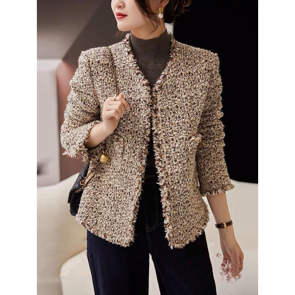 线下519！含羊毛！气质粗花呢~高品质法式小香风女式外套 L70978