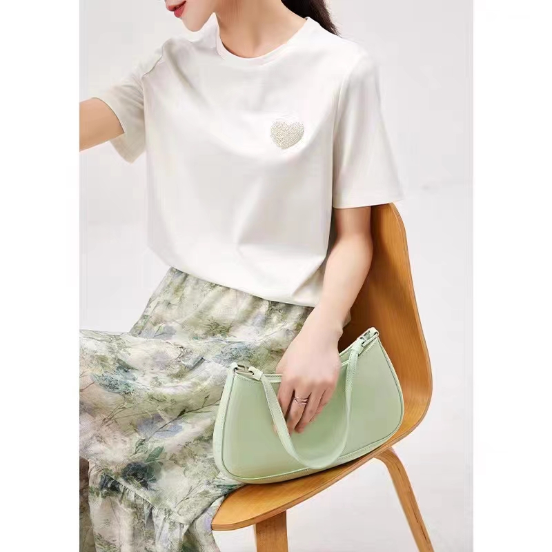 线下249！被爱心珠链圈粉！双丝光~凉感百搭短袖女式T恤 L40954