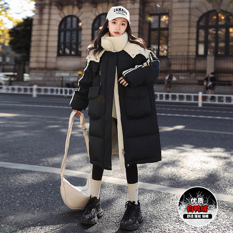 女童羽绒服中长款2023新款冬装中大童6-12岁15岁韩版洋气冬季外套
