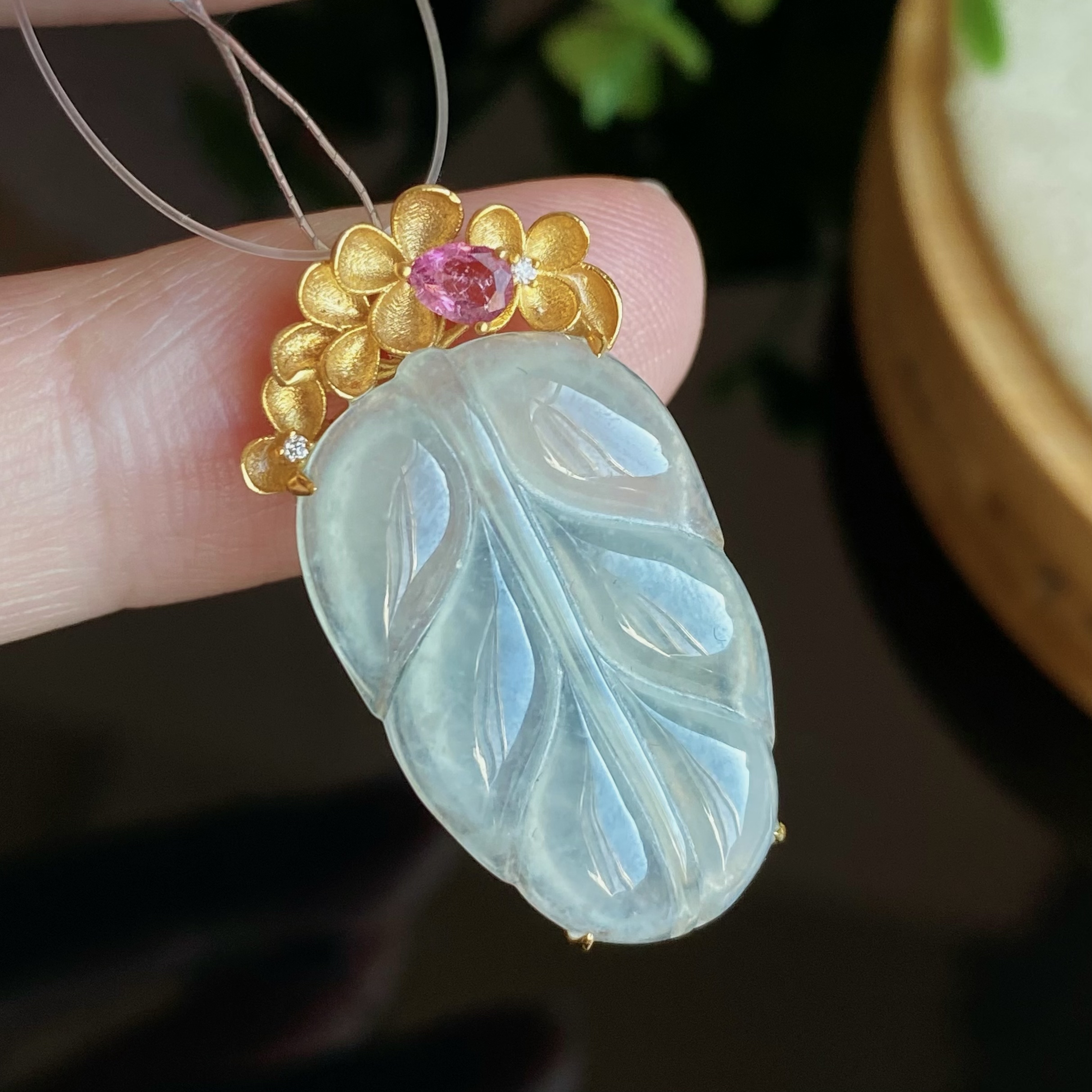 VISING珠宝天然A货翡翠吊坠18k金镶嵌01178